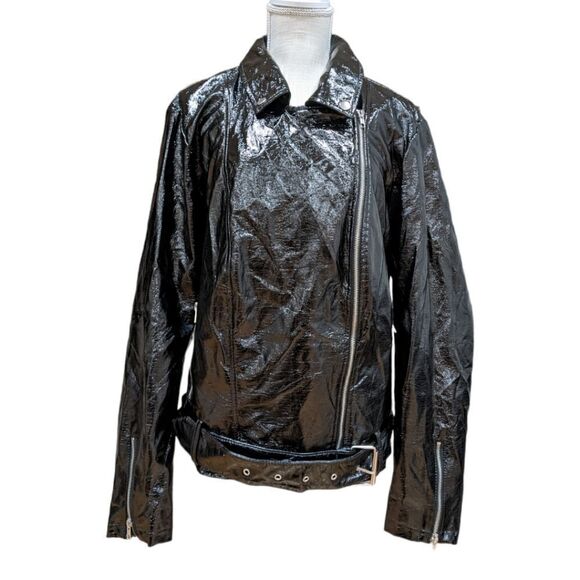 Forever 21 Plus Patent Leather Belted Motorcycle Jacket Size 3X NWT - Picture 2 of 11